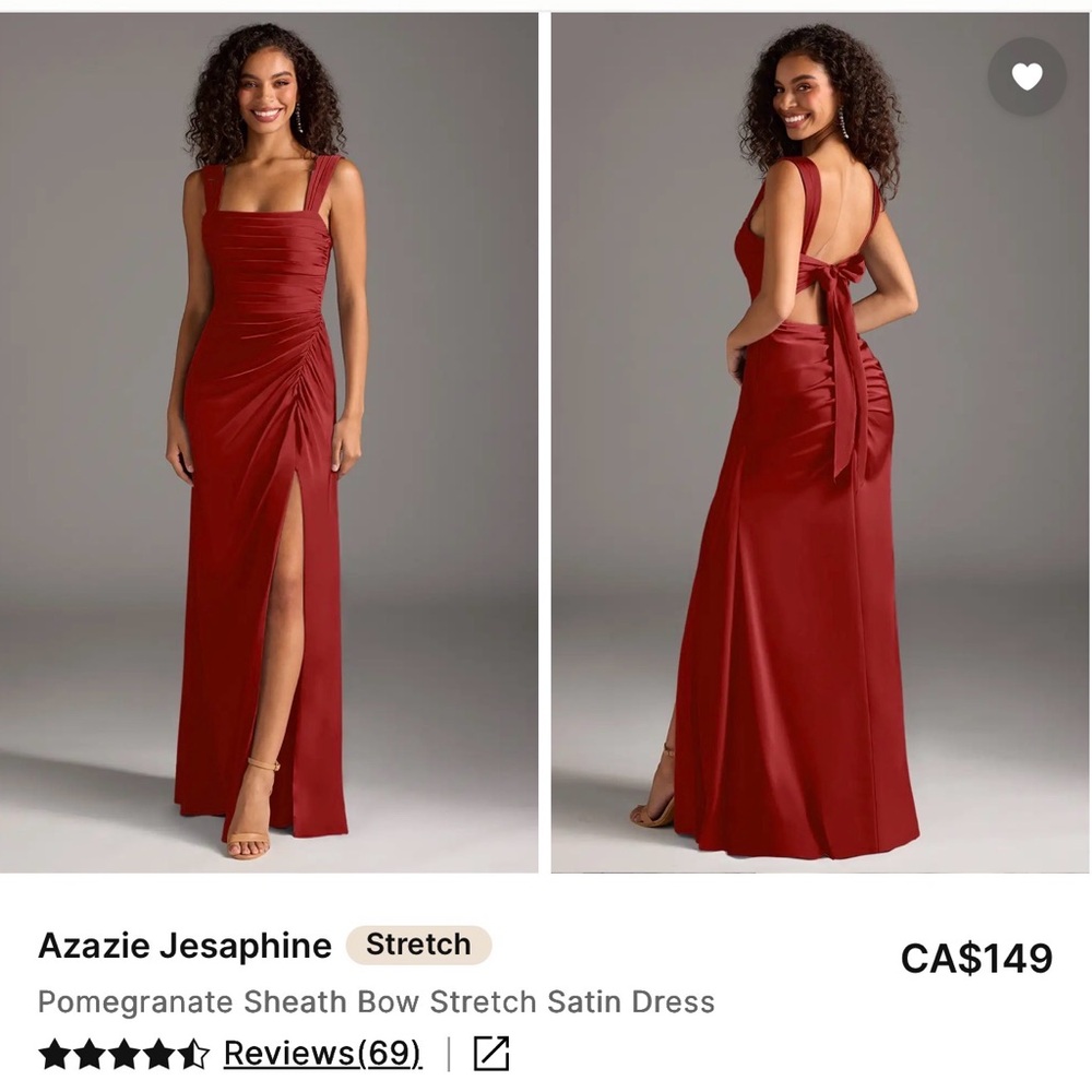 Azazie Pomegranate Backless Satin Sheath Dress with Bow